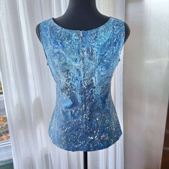 Vintage 80s twin set, camisole & blouse, blue abstract ombre print, 4/6 (S/M) - Picture 11 of 13